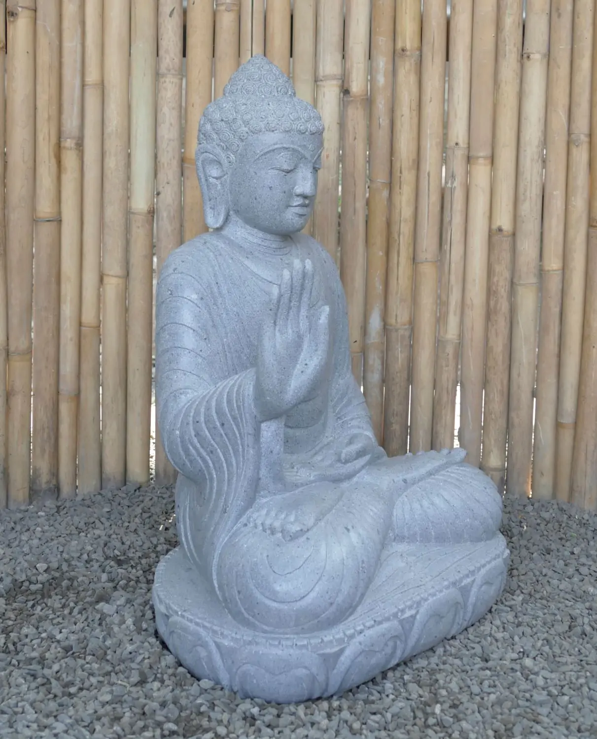  Product image 2 of the product “Seated Buddha made of Riverstone in Abhaya Position - gesture of fearlessness, H. 83cm. ”